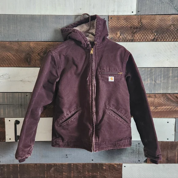 Carhartt Y2K Purple Brown Heavy Hooded Chore Utility Coat RN 14806 Size Small - Picture 1 of 14